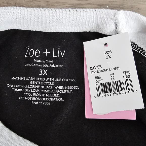 Zoe and Liv Eternal Est 1977 Shirt Womens 3X Plus Size Black White Graphic Tee - Picture 6 of 8